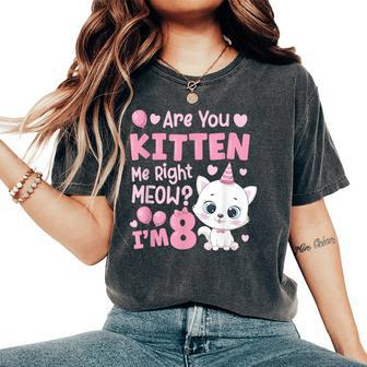 8Th Cat Birthday Party Eight Year Old Girl Kitty Birthday Women's Oversized Comfort T-Shirt - Seseable