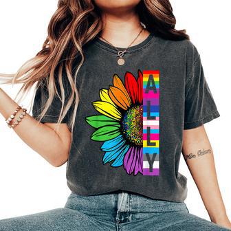 Ally Sunflower Lgbt Flag Gay Pride Month Proud Lgbtq Women's Oversized Comfort T-Shirt - Thegiftio UK