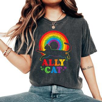 Allycat Lgbt Cat With Ally Pride Rainbow Women's Oversized Comfort T-Shirt - Monsterry AU