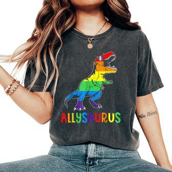 Allysaurus Lgbt Dinosaur Rainbow Flag Ally Lgbt Pride Women's Oversized Comfort T-Shirt - Monsterry