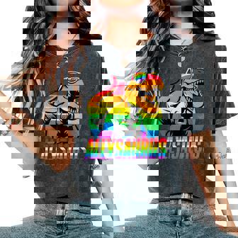 Allysaurus Lgbt Rainbow Flag Ally Dinosaur Lgbt Pride Women's Oversized Comfort T-Shirt | Mazezy