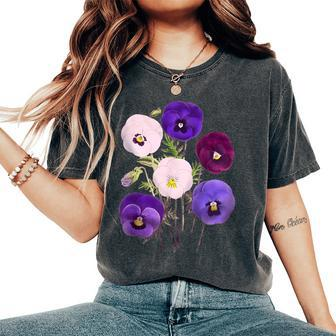 Alzheimer Purple Floral Pansy Dementia Alzheimer's Awareness Women's Oversized Comfort T-Shirt - Seseable