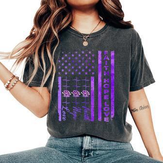 Alzheimers Awareness Faith Hope Love Purple American Us Flag Women's Oversized Comfort T-Shirt - Monsterry CA