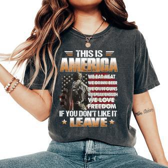 This Is America We Eat Meat We Drink Beer On Back Women's Oversized Comfort T-Shirt | Mazezy