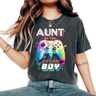 Aunt Of The Birthday Boy Matching Family Video Game Party Women's Oversized Comfort T-Shirt - Seseable
