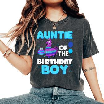 Auntie Of The Birthday Boy Llama Family Party Decorations Women's Oversized Comfort T-Shirt - Thegiftio UK