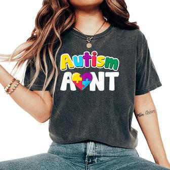 Autism Aunt Awareness Puzzle Pieces Colors Women's Oversized Comfort T-Shirt - Monsterry AU