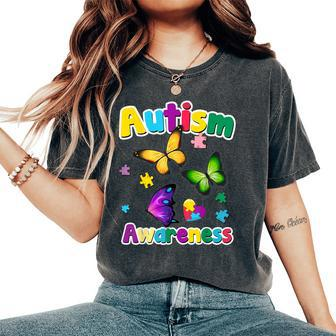 Autism Awareness Butterfly Puzzle Pieces Women's Oversized Comfort T-Shirt - Monsterry DE