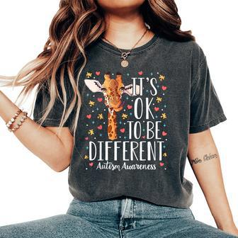 Autism Awareness Giraffe It's Ok To Be Different Autistic Women's Oversized Comfort T-Shirt - Seseable