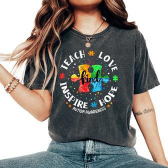 Autism Awareness Teacher Teach Hope Love Inspire Women's Oversized Comfort T-Shirt - Seseable