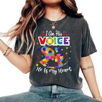 Autism Mom I'm His Voice He Is My Heart Autism Awareness Women's Oversized Comfort T-Shirt - Seseable