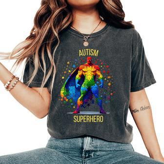 Autism Superhero Rainbow Puzzle Autism Awareness Acceptance Women's Oversized Comfort T-Shirt - Thegiftio UK