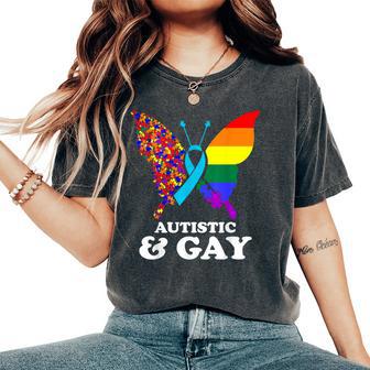 Autistic & Gay Autism Awareness Lgbt Pride Butterfly Autism Women's Oversized Comfort T-Shirt - Thegiftio UK