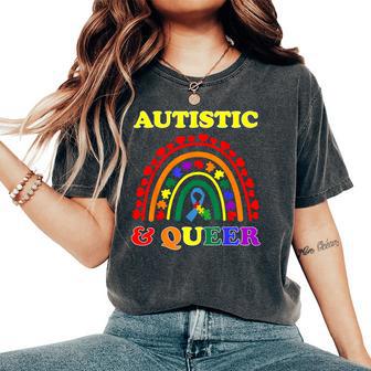 Autistic & Queer Autism Awareness Gay Lgbt Puzzles Rainbow Women's Oversized Comfort T-Shirt - Thegiftio UK