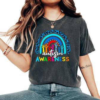 Autistic Puzzle Rainbow Ribbons Acceptance Autism Awareness Women's Oversized Comfort T-Shirt - Monsterry