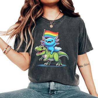 Axolotl Dinosaur Rainbow Flag Pride Gay Lesbian Proud Ally Women's Oversized Comfort T-Shirt - Seseable