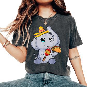 Baby Elephant Taco Kawaii Eyes Mexican Hat Maraca For Girls Women's Oversized Comfort T-Shirt - Monsterry