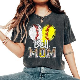 Ball Mom Heart Baseball Softball Mama 2024 Women's Oversized Comfort T-Shirt | Mazezy