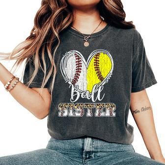 Ball Sister Heart Baseball Softball Sister Women's Oversized Comfort T-Shirt - Seseable