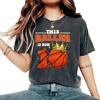 Basketball 10Th Birthday Girl Boy Bball 10 Years Old Women's Oversized Comfort T-Shirt - Seseable