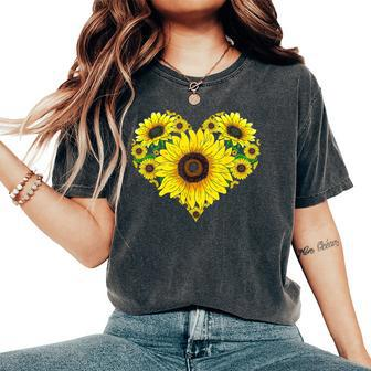 Beautiful Sunflower Lover Gardener Hippie Heart Sunflower Women's Oversized Comfort T-Shirt - Thegiftio UK