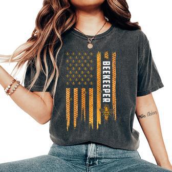 Beekeeping American Flag Honeycomb Honey Bees Beekeeper Women's Oversized Comfort T-Shirt - Monsterry