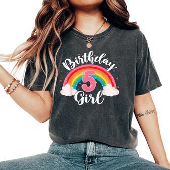 Birthday Girl 5 Years Old Rainbow Theme 5Th Birthday Party Women's Oversized Comfort T-Shirt - Thegiftio UK