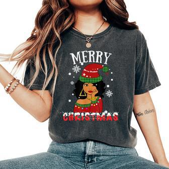 Black African American Merry Christmas Melanin Santa Women's Oversized Comfort T-Shirt - Thegiftio UK