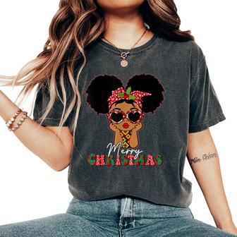 Black African Girl American Melanin Christmas Santa Hat Pjs Women's Oversized Comfort T-Shirt - Thegiftio UK