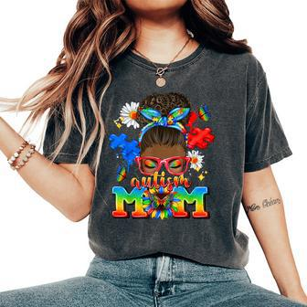 Black Afro American Autism Awareness Mom African Autism Women's Oversized Comfort T-Shirt - Seseable