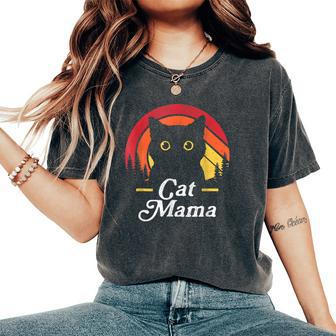 Black Cat Mom Mama Retro Wildlife Happy Mother's Day 2024 Women's Oversized Comfort T-Shirt - Seseable