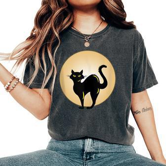 Black Cat And Moon Awesome Cat Lovers Cat Mom Cat Dad Women's Oversized Comfort T-Shirt - Monsterry CA