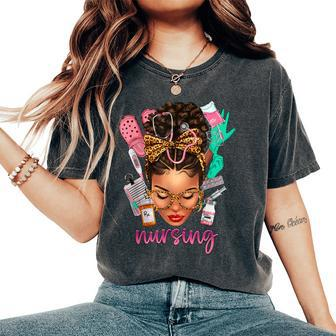 Black Melanin Nurse Black History Month Afro Hair Women's Oversized Comfort T-Shirt - Seseable