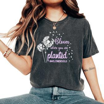 Bloom Where You Are Planted Dandelion Purple Up Military Kid Women's Oversized Comfort T-Shirt - Seseable