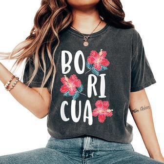 Boricua Flowers Latina Puerto Rican Girl Puerto Rico Woman Women's Oversized Comfort T-Shirt - Seseable