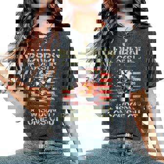 Bourbon Goes In Wisdom Comes Out Whiskey Usa Flag Vintage Women's Oversized Comfort T-Shirt | Seseable CA