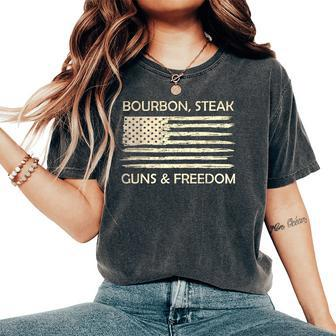Bourbon Steak Guns & Freedom Usa American Flag Whiskey Women's Oversized Comfort T-Shirt - Monsterry UK