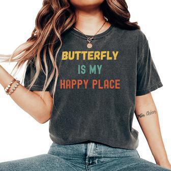 Butterfly Watching Is My Happy Place Vintage Retro Style Women's Oversized Comfort T-Shirt - Monsterry UK