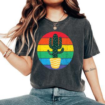 Cactus Serape Rainbow Awesome Novelty Women's Oversized Comfort T-Shirt - Seseable