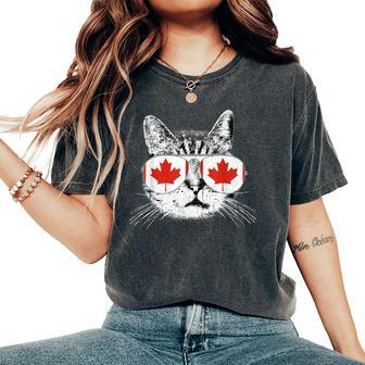 Canada Flag Canadian Cat Sunglasses Women Women's Oversized Comfort T-Shirt - Monsterry UK