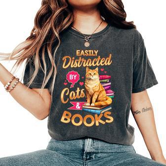 Cat For Book Lover Cats And Books Women's Oversized Comfort T-Shirt - Seseable