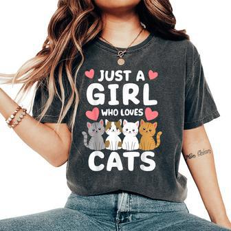 Cat Just A Girl Who Loves Cats Women's Oversized Comfort T-Shirt - Seseable