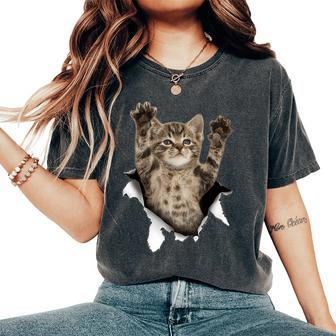 Cat Lady Cute Cats Cat Torn Cloth Kitten Women's Oversized Comfort T-Shirt - Thegiftio UK