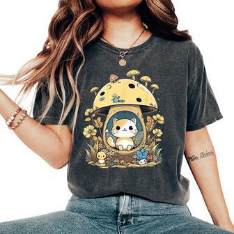 Cat Mushroom Cute Cottagecore Aesthetic Women's Oversized Comfort T-Shirt - Monsterry DE