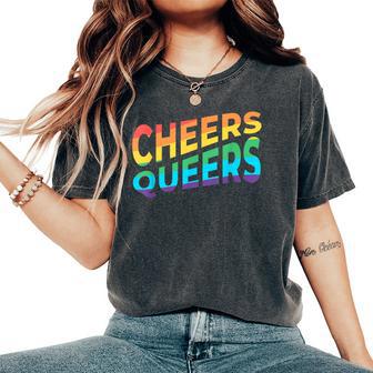 Cheers Queers Queer Lgbtq Pride Celebration Rainbow Equality Women's Oversized Comfort T-Shirt - Thegiftio UK