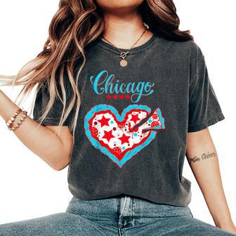 Chicago Pizza Love Heart Chicago Flag Women Women's Oversized Comfort T-Shirt - Monsterry