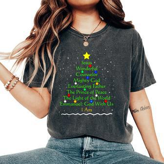 Christian Christmas Bible Names Of Jesus Tree Women's Oversized Comfort T-Shirt - Seseable