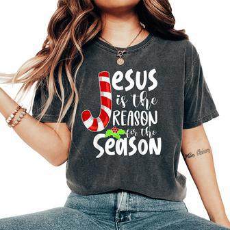 Christian Jesus The Reason Candy Cane Christmas Xmas Pajama Women's Oversized Comfort T-Shirt | Mazezy