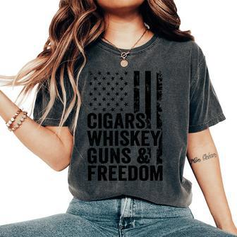 Cigars Whiskey Guns & Freedom Drinking Usa Flag Gun Women's Oversized Comfort T-Shirt - Monsterry DE