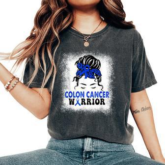 Colon Cancer Awareness Colorectal Cancer Messy Bun Women's Oversized Comfort T-Shirt - Seseable